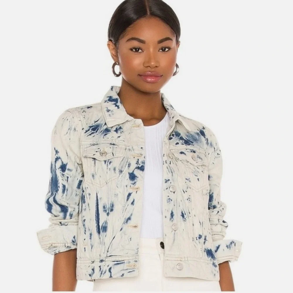 Free People Rumors Jones Tie Dye Blue Denim Jean Jacket Size XS EXTRA SMALL - Picture 3 of 10